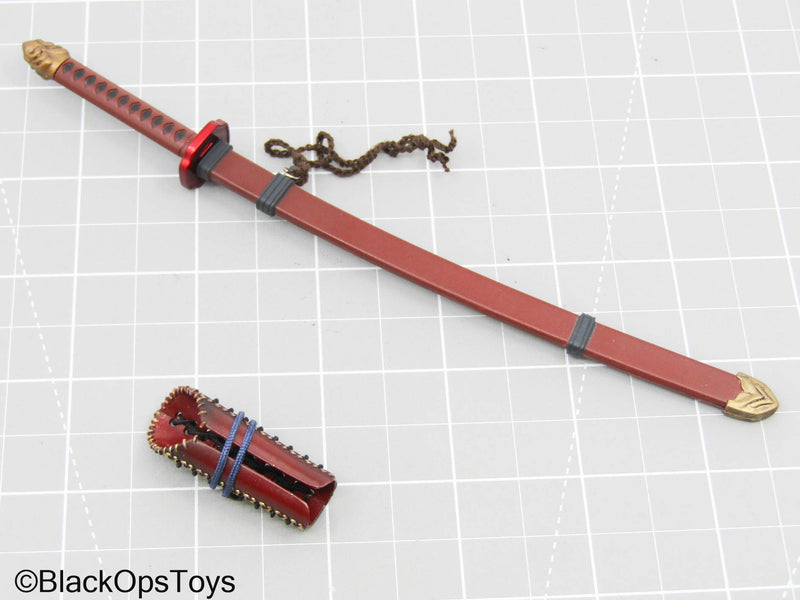 Load image into Gallery viewer, Red Katana Sword w/Sheath &amp; Arm Gauntlet (Sideshow Collectibles)
