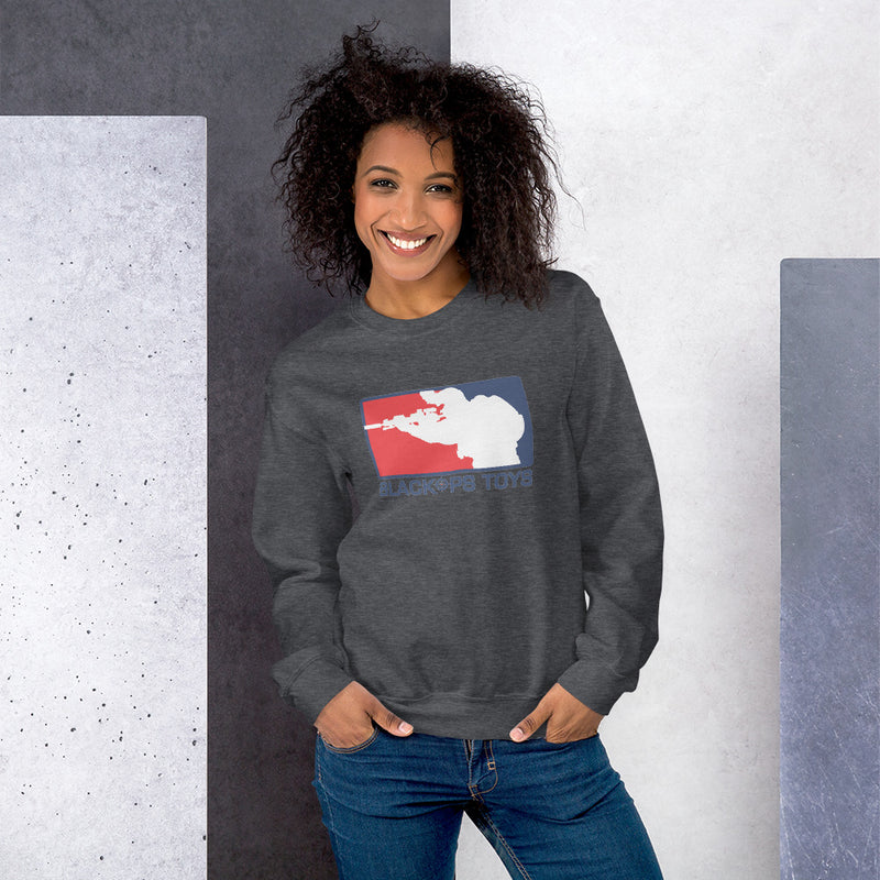 Load image into Gallery viewer, Unisex Sweatshirt with BlackOpsToys red white and blue logo
