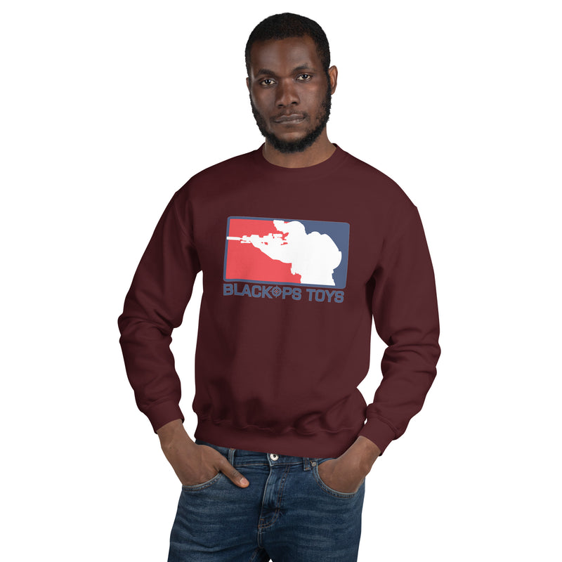 Load image into Gallery viewer, Unisex Sweatshirt with BlackOpsToys red white and blue logo
