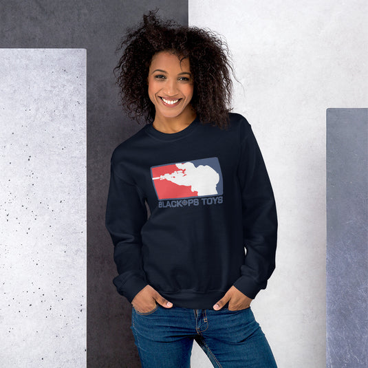 Unisex Sweatshirt with BlackOpsToys red white and blue logo