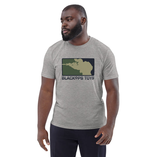 Unisex organic cotton t-shirt with BlackOpsToys army camouflage logo