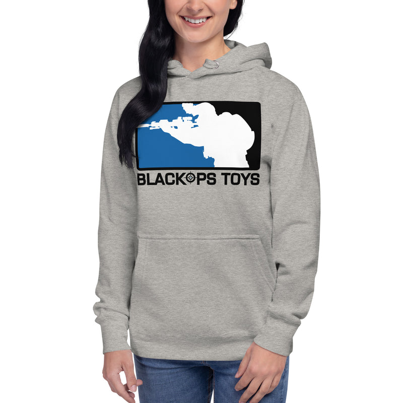 Load image into Gallery viewer, Unisex cotton Hoodie with original BlackOpsToys black and blue logo
