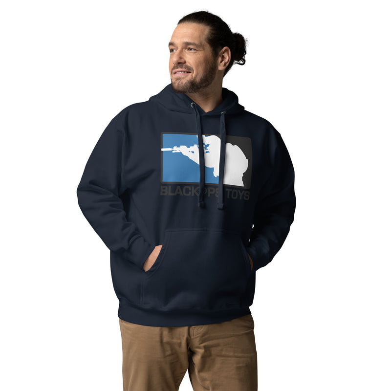 Load image into Gallery viewer, Unisex cotton Hoodie with original BlackOpsToys black and blue logo
