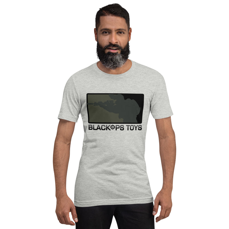 Load image into Gallery viewer, Unisex cotton t-shirt with BlackOpsToys black multicam logo
