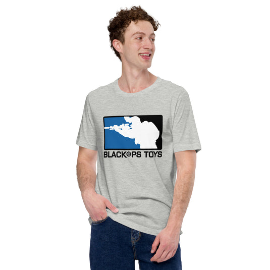 Unisex cotton t-shirt with original BlackOpsToys blue and black logo