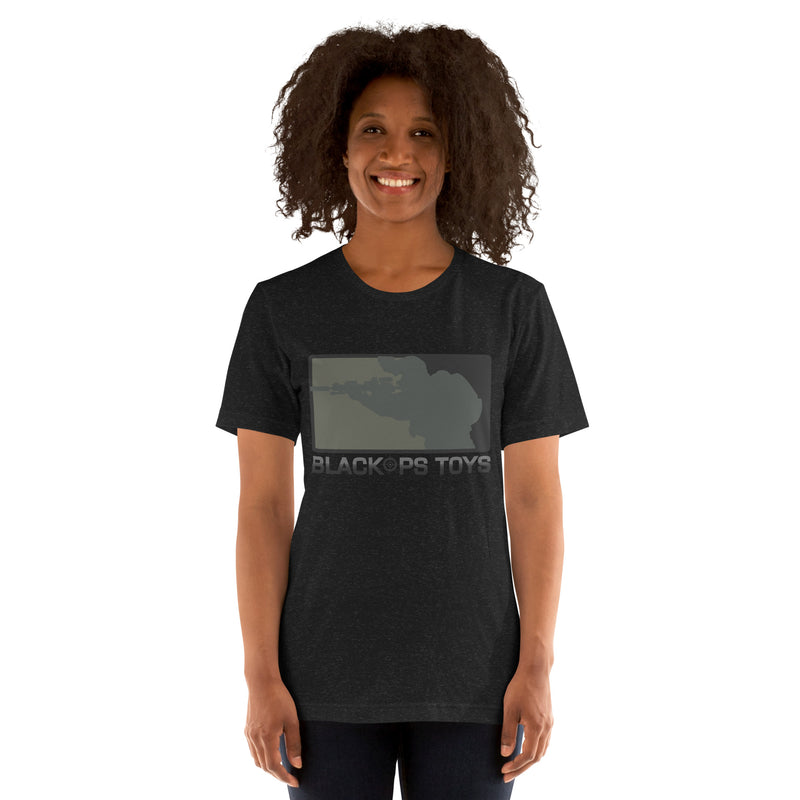 Load image into Gallery viewer, Unisex cotton t-shirt with BlackOpsToys black multicam logo
