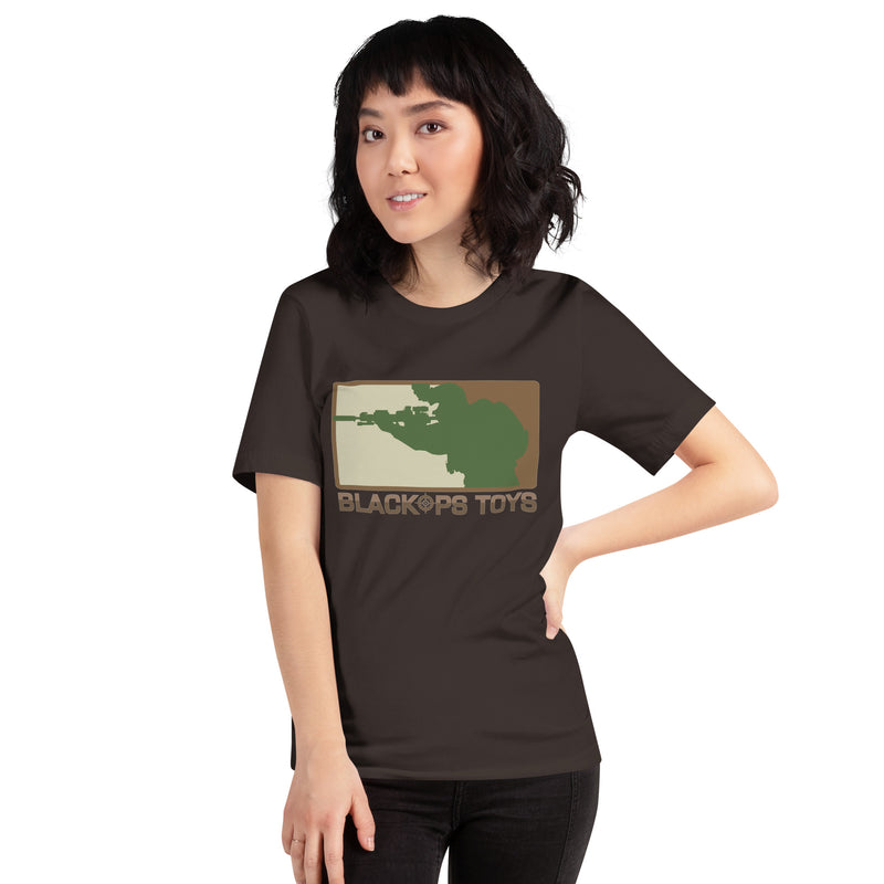 Load image into Gallery viewer, Unisex cotton t-shirt with BlackOpsToys multicam logo
