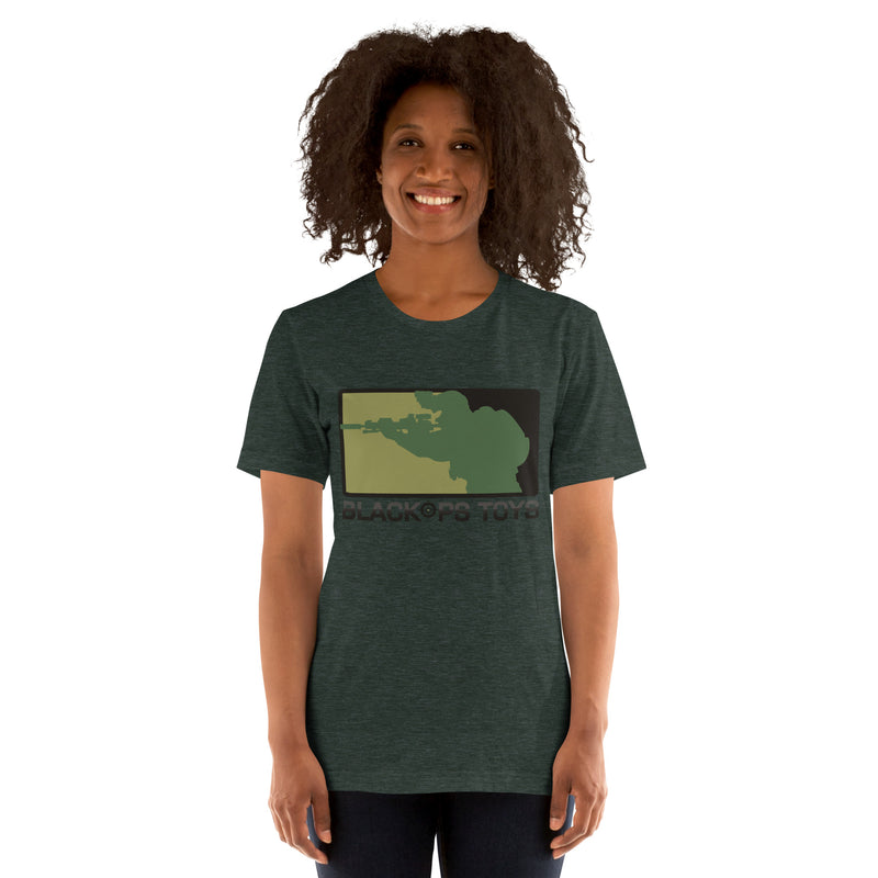 Load image into Gallery viewer, Unisex cotton t-shirt with BlackOpsToys AOR2 logo
