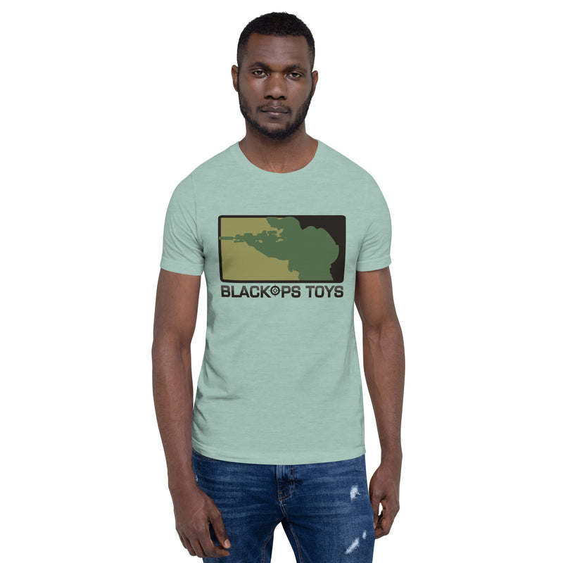 Load image into Gallery viewer, Unisex cotton t-shirt with BlackOpsToys AOR2 logo
