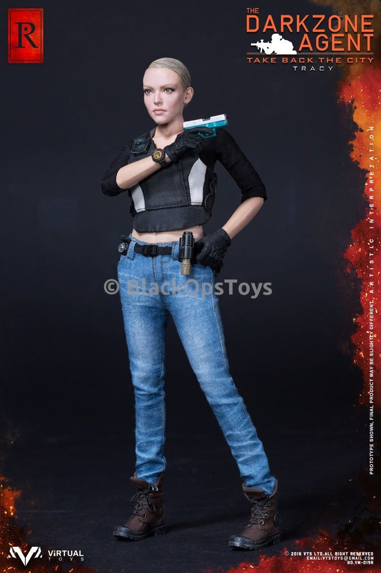 Load image into Gallery viewer, VTS Darkzone Agent Tracy &quot;R&quot; Blue Coat Version Female Light Blue Skinny Jeans w/Black Belt

