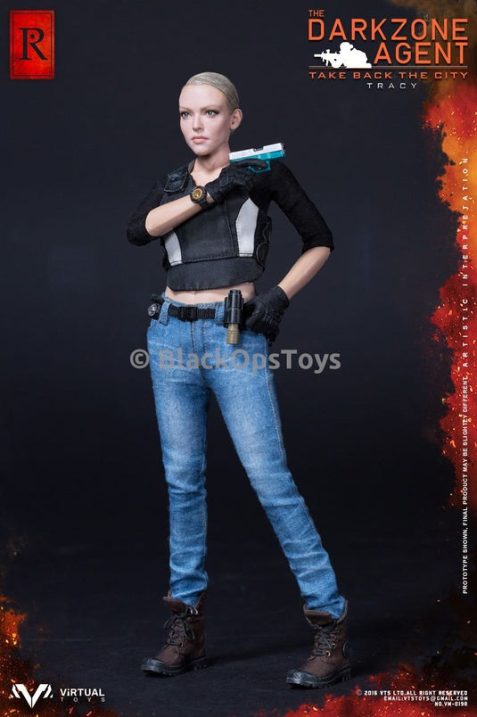 VTS Darkzone Agent Tracy "R" Blue Coat Version Female Light Blue Skinny Jeans w/Black Belt
