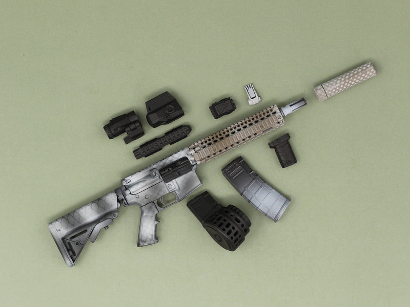 Load image into Gallery viewer, 1/6 - Custom - Snow Camo M4 Rifle w/Magnetic Attachment Set
