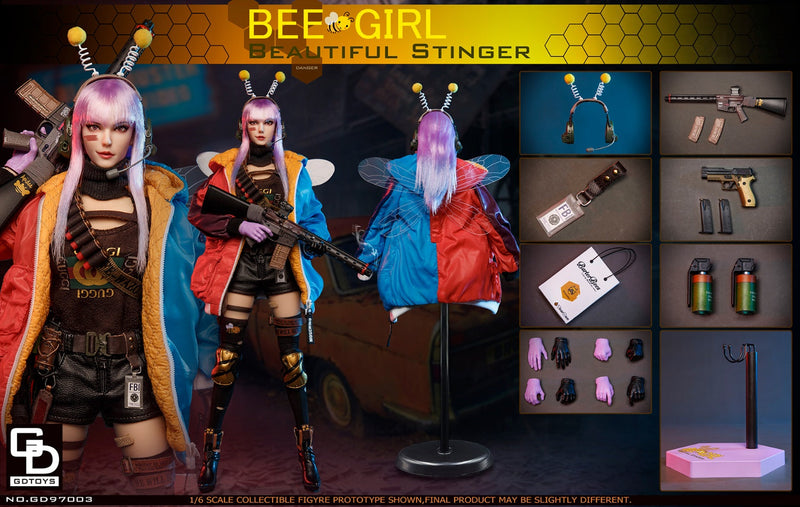 Load image into Gallery viewer, Bee Girl Beautiful Stinger - Red &amp; Blue Hooded Female Jacket

