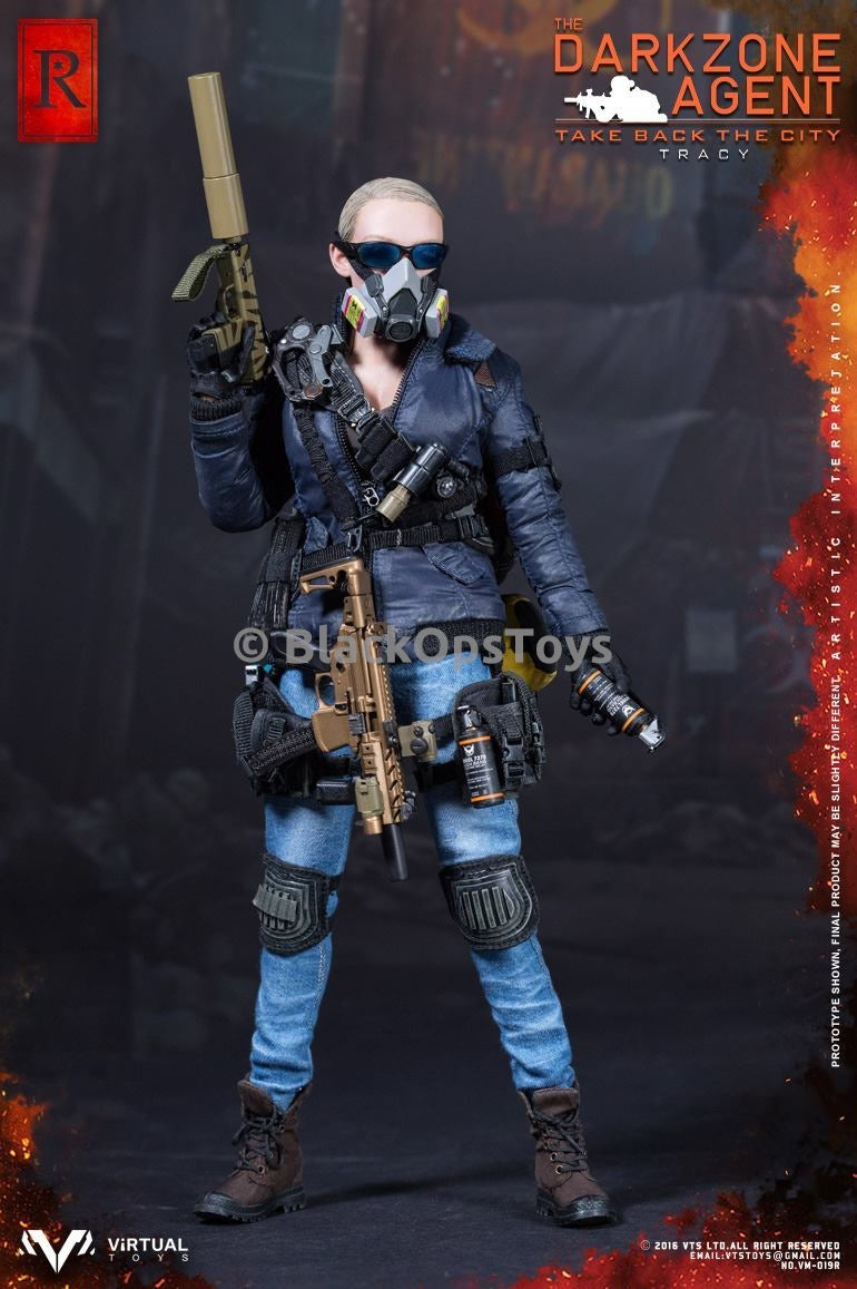 Load image into Gallery viewer, VTS Darkzone Agent Tracy &quot;R&quot; Blue Coat Version Female Light Blue Skinny Jeans w/Black Belt
