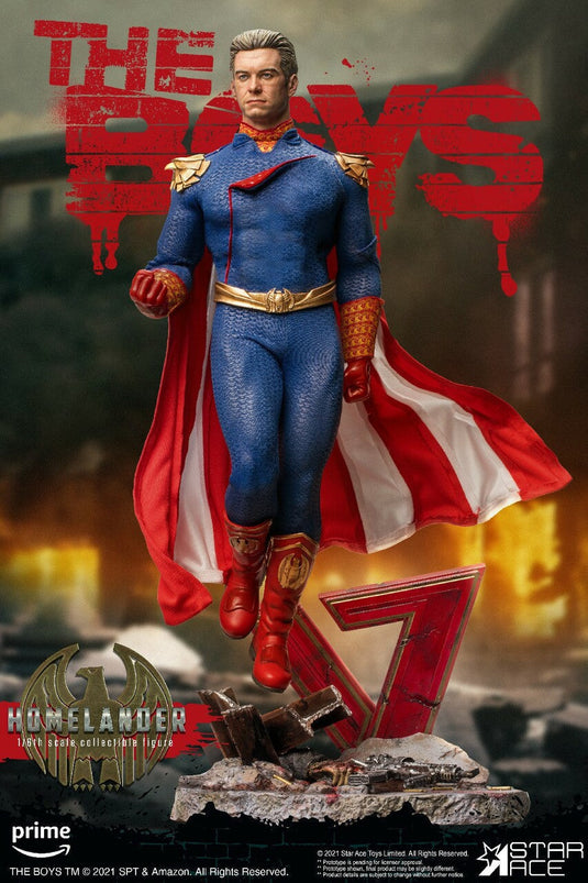 Homelander - Male Muscle Body w/Blue Uniform & Striped Cape