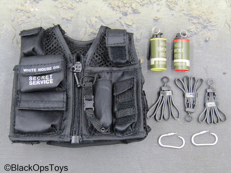 Load image into Gallery viewer, US Secret Service ERT - Black Vest w/Smoke Grenades &amp; Flex Cuffs

