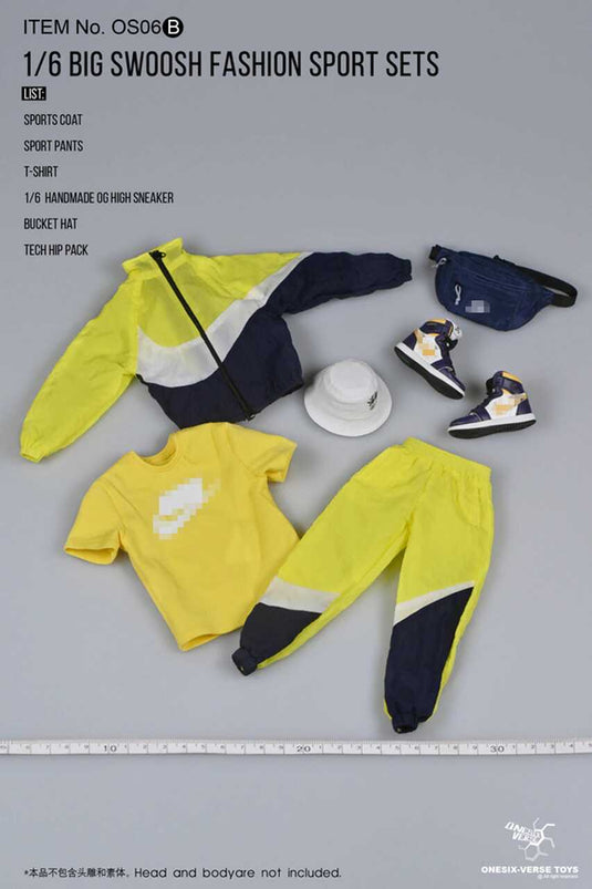Big Swoosh Fashion Sports Set - Black, Yellow, & White Jacket & Pants