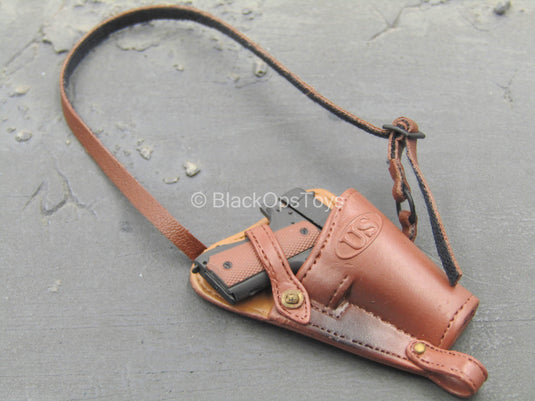 WWII - 101st Airborne - Black Pistol w/Brown Leather-Like Holster