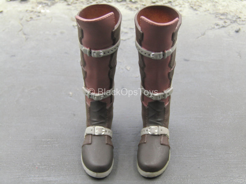 Load image into Gallery viewer, Lightning Girl - Brown Knee-High Boots (Peg Type)
