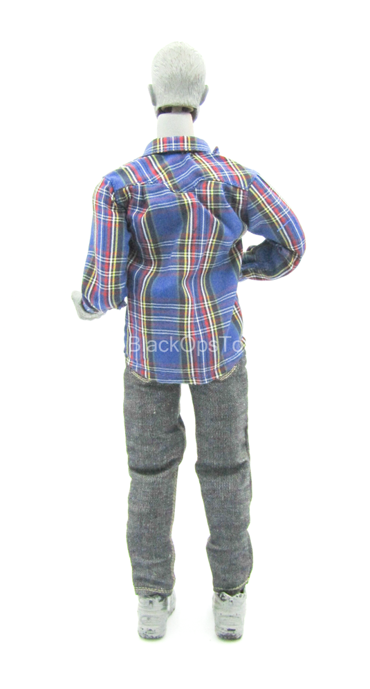 Blue Plaid Shirt w/Grey Denim Like Pants