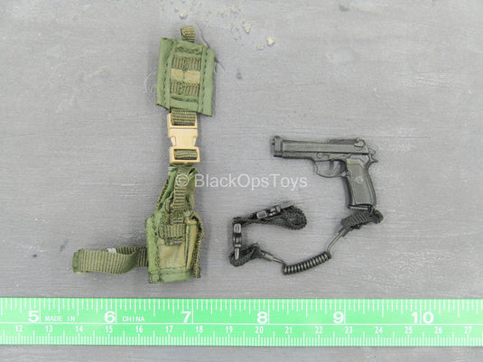 US Army Ranger - M9 Beretta w/OD Green Drop Leg Holster