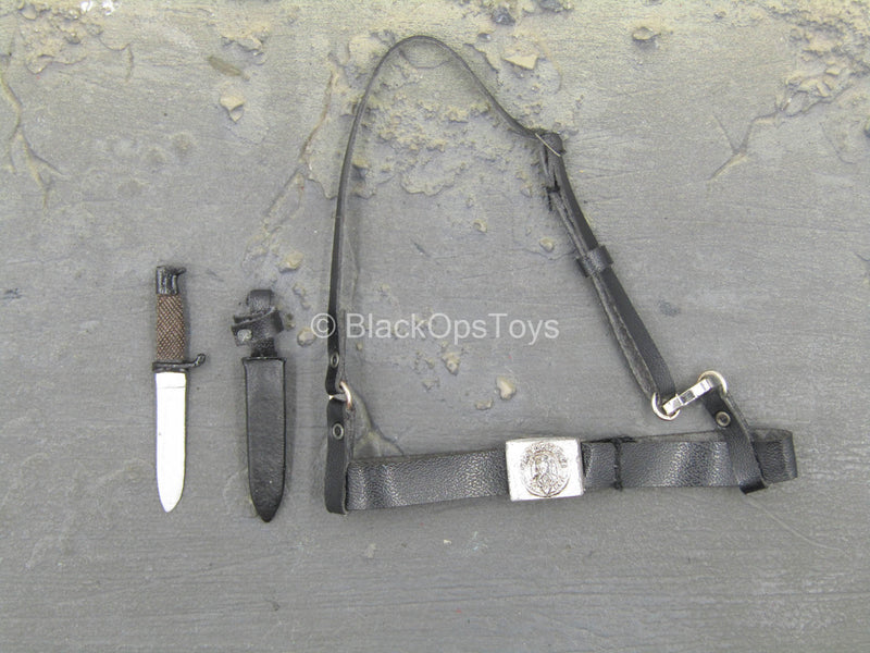 Load image into Gallery viewer, WWII - SS Panzer Division - Black Leather-Like Belt w/Knife
