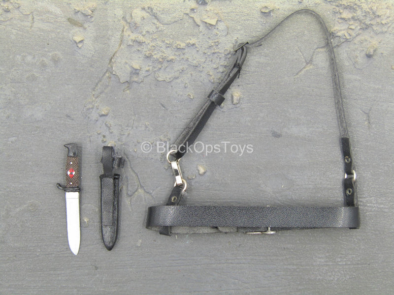 Load image into Gallery viewer, WWII - SS Panzer Division - Black Leather-Like Belt w/Knife
