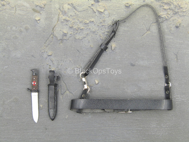Load image into Gallery viewer, WWII - SS Panzer Division - Black Leather-Like Belt w/Knife
