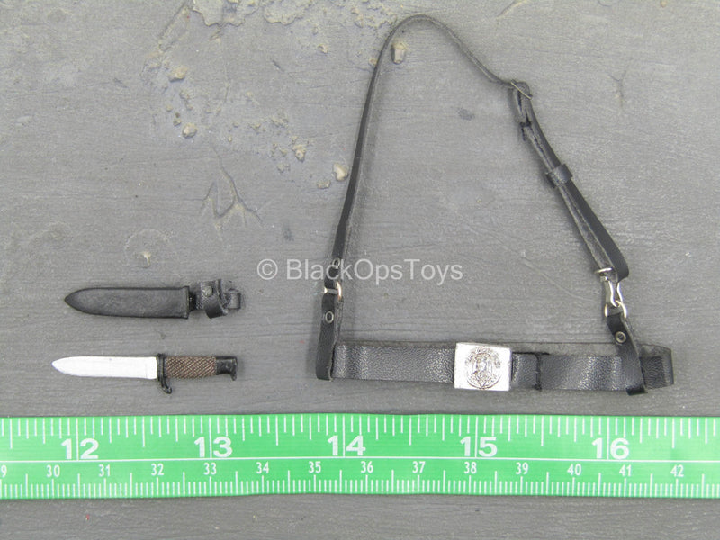 Load image into Gallery viewer, WWII - SS Panzer Division - Black Leather-Like Belt w/Knife
