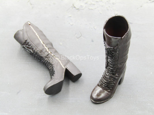 Black Widow - Brown Leather-Like Boots (Peg Type)