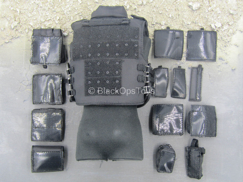 Load image into Gallery viewer, Speed - LAPD SWAT - Black Combat Vest w/Hook &amp; Loop Pouch Set
