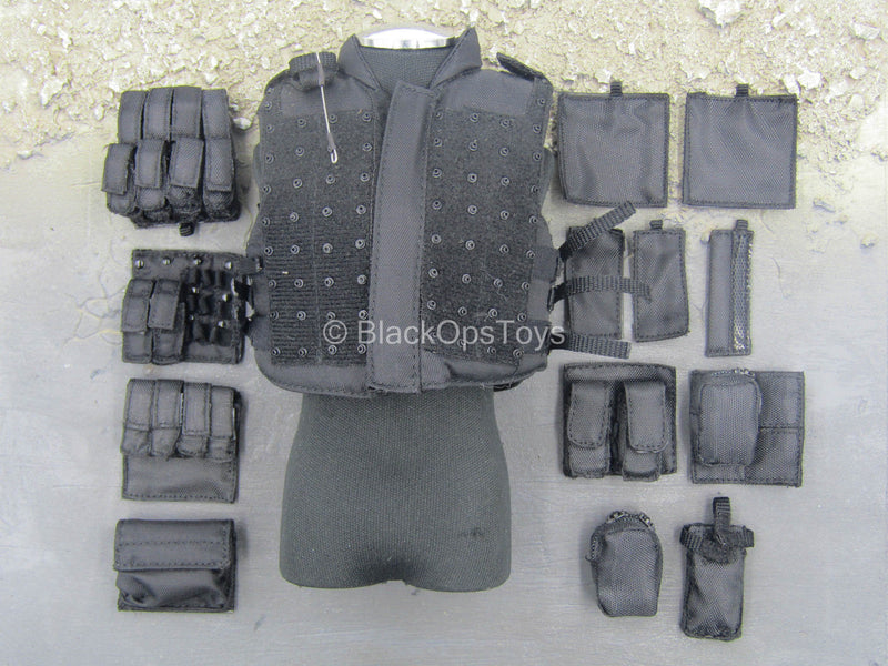 Load image into Gallery viewer, Speed - LAPD SWAT - Black Combat Vest w/Hook &amp; Loop Pouch Set
