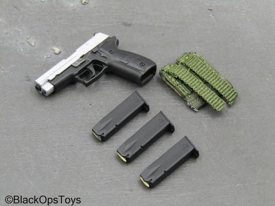 Private Military Contractor - Black & Silver Like Spring Loaded P320 Pistol