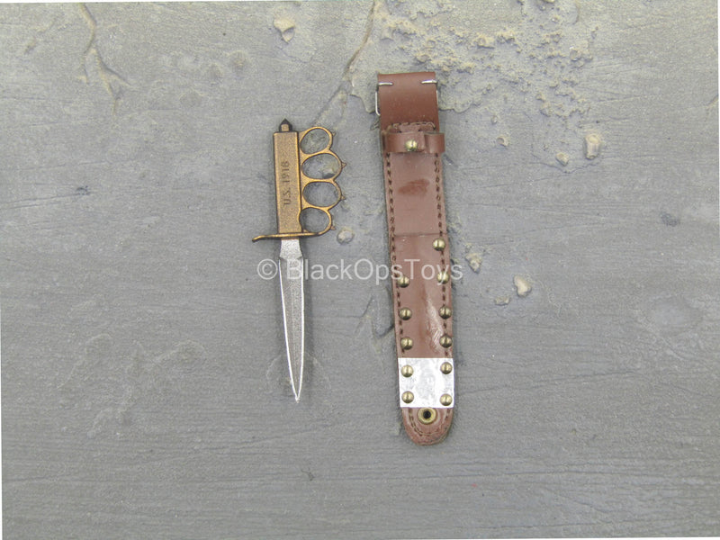 Load image into Gallery viewer, WWII - 101st Airborne Division - Knife w/Brown Leather-Like Sheath
