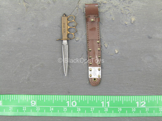 WWII - 101st Airborne Division - Knife w/Brown Leather-Like Sheath