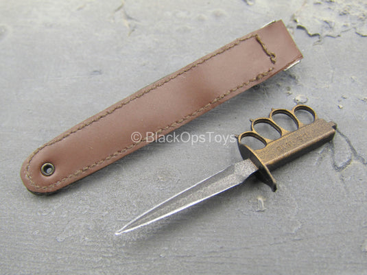 WWII - 101st Airborne Division - Knife w/Brown Leather-Like Sheath