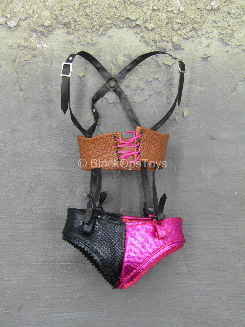 Load image into Gallery viewer, Clown Queen - Purple &amp; Black Underwear w/Cross Body Suspenders
