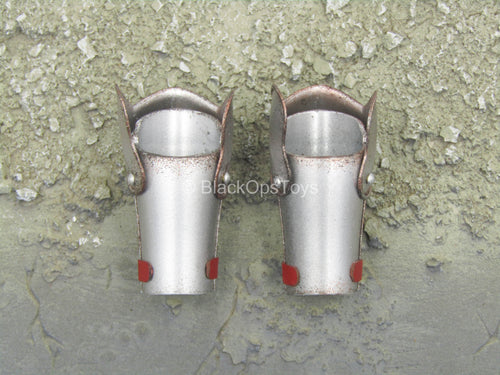 Knight Of The Spirit - Metal Gauntlets w/Red Leather Like Straps
