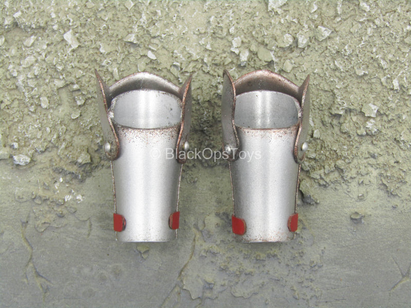 Load image into Gallery viewer, Knight Of The Spirit - Metal Gauntlets w/Red Leather Like Straps
