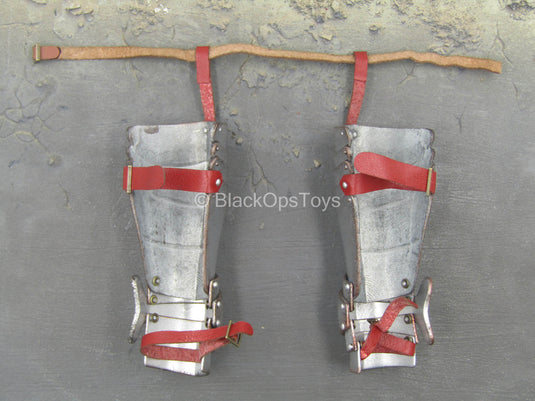 Knight Of The Spirit - Metal Thigh Armor w/Red Leather Like Straps