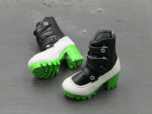 Black, White & Green Female High Heeled Boots (Peg Type)