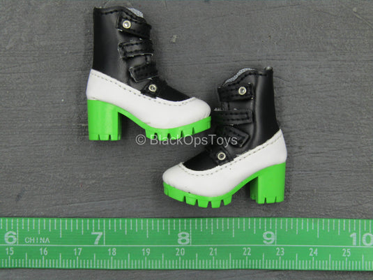 Black, White & Green Female High Heeled Boots (Peg Type)