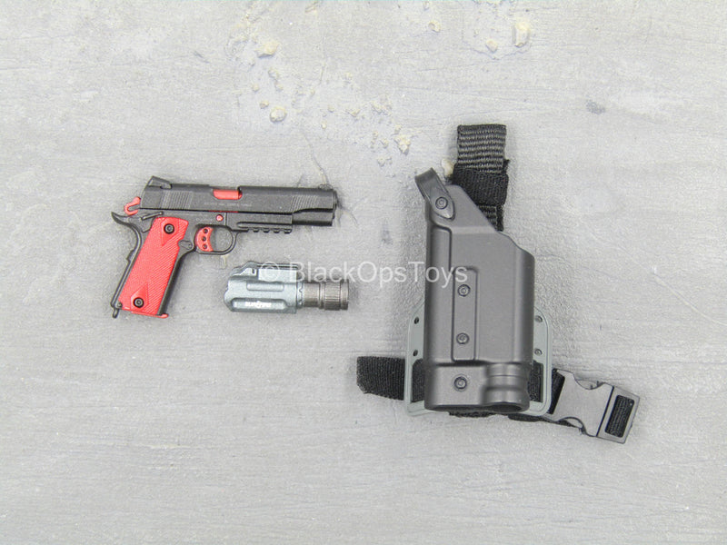 Load image into Gallery viewer, ZERT - Sniper Team - Black &amp; Red 1911 Pistol w/Drop Leg Holster

