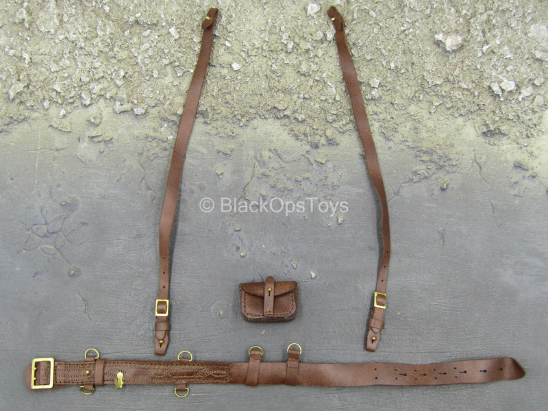 Load image into Gallery viewer, WWI - British Colonel Mackenzie - Brown Leather Belt &amp; Suspenders
