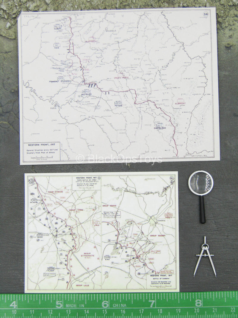 Load image into Gallery viewer, WWI - War Desk - Western Front Maps w/Magnifying Glass &amp; Compass
