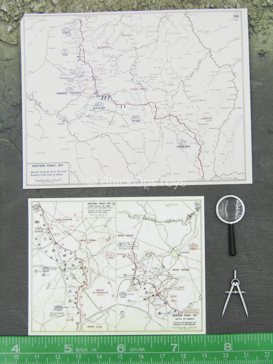 WWI - War Desk - Western Front Maps w/Magnifying Glass & Compass