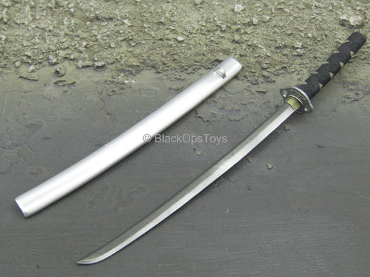 White Ninja - Metal Katana Sword w/Silver Sheath