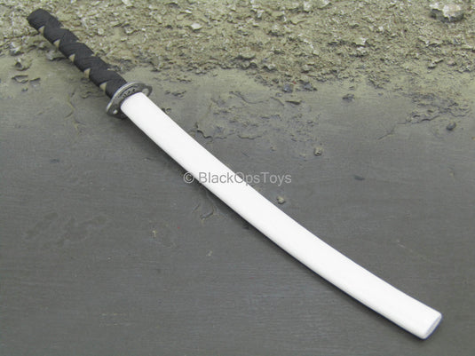 White Ninja - Metal Katana Sword w/White Sheath