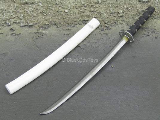 White Ninja - Metal Katana Sword w/White Sheath