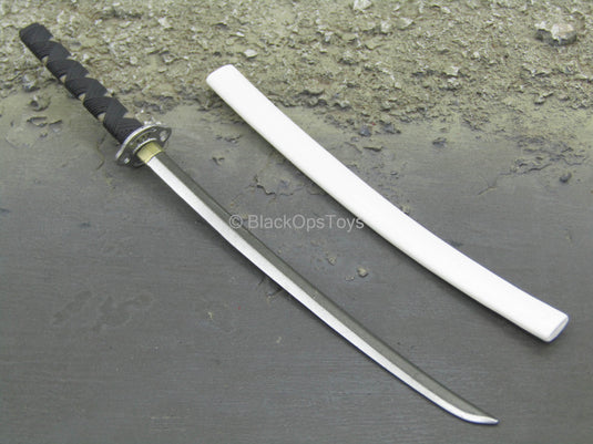 White Ninja - Metal Katana Sword w/White Sheath